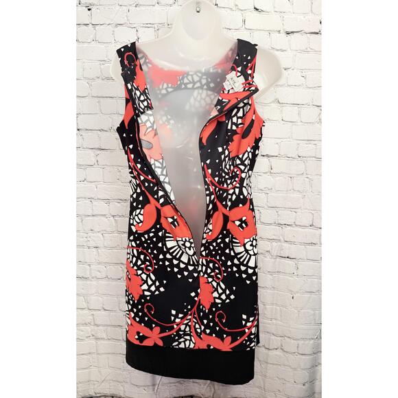 Alyx Ltd Womens Black Red White Floral Pattern Round Neck Above Knee Dress 8 - Picture 5 of 9